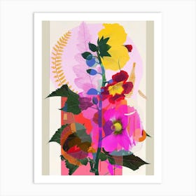 Hollyhock 4 Neon Flower Collage Art Print