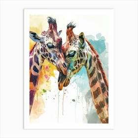 Two Affectionate Giraffes Watercolour 3 Art Print