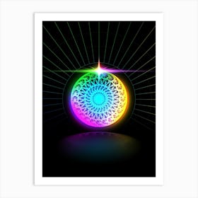 Neon Geometric Glyph in Candy Blue and Pink with Rainbow Sparkle on Black n.0021 Art Print