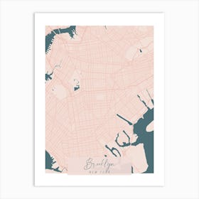 Brooklyn New York Pink and Blue Cute Script Street Map 1 Art Print