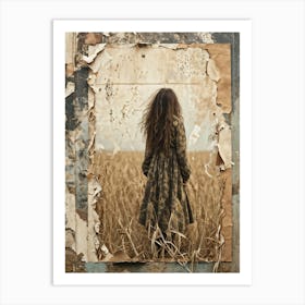 Vintage Card Design Featuring A Central Motif Of Natural Textured Hair Cascading Across An Aged Stu (2) Art Print