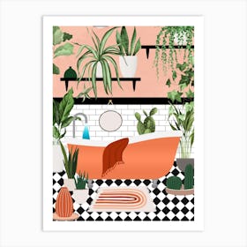 Peachy Bathroom Print, Orange Bathroom Art Art Print