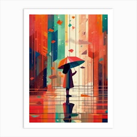 Positive Girl With Umbrella In The Rain,  Uplifting And Hopeful Energy Art Print