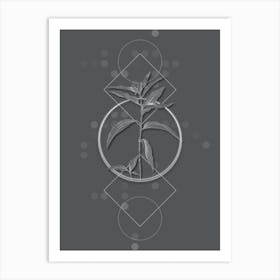 Vintage Dayflower Botanical with Line Motif and Dot Pattern in Ghost Gray n.0033 Art Print