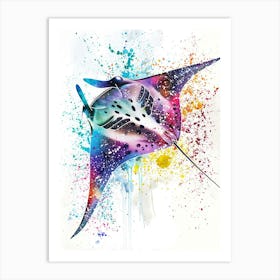 Manta Ray Colourful Watercolour 4 Art Print