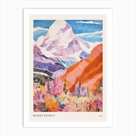 Mount Everest Nepal 2 Colourful Mountain Illustration Poster Art Print