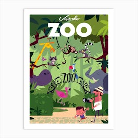 Visit The Zoo Poster Green Art Print