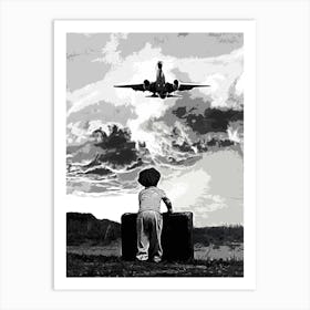 kids with Airplane In The Sky Art Print