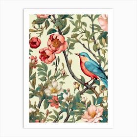 Floral Pattern With Birds And Flowers 3 Art Print