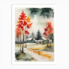 Watercolor Of Autumn Leaves Art Print