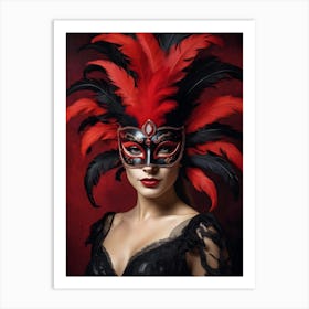 A Woman In A Carnival Mask, Red And Black (12) Art Print