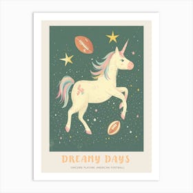 Storybook Style Unicorn Playing American Football Poster Art Print