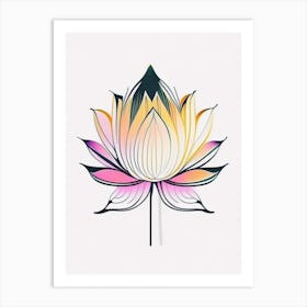 Lotus Flower, Buddhist Symbol Abstract Line Drawing 3 Art Print