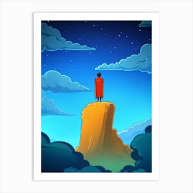 Man Standing On Top Of A Mountain Art Print