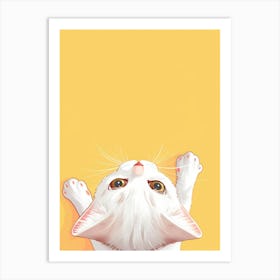 White Cat On Yellow Background 1 Art Print