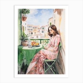 At A Cafe In Rabat Morocco Watercolour Art Print