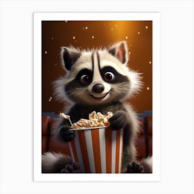Cartoon Cozumel Raccoon Eating Popcorn At The Cinema 3 Art Print