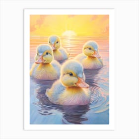 Ducklings Floating Along The Water 5 Art Print