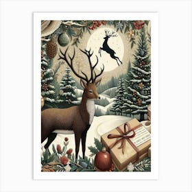 Christmas Deer Style William Morris1 Art Print