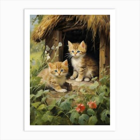 Cute Kittens In The Garden Of A Medieval Barn 1 Art Print