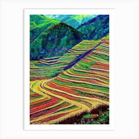 Banaue Rice Terraces Philippines Pointillism Style Tropical Destination Art Print