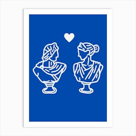 Couple Of Busts Love Blue Art Print