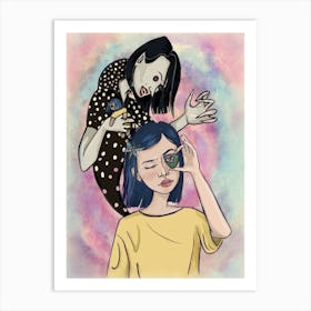 Girl And A Ghost. Mystical Halloween Art Art Print