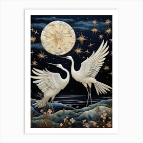 Two Cranes At Night 2 Art Print