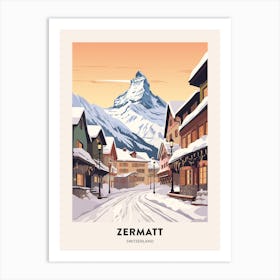 Vintage Winter Travel Poster Zermatt Switzerland 2 Art Print