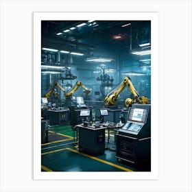 Futuristic Factory Interior Where An Artificial Intelligence Ai Manager Monitors Operations Mult (4) Art Print