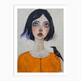 Girl With A Crow Art Print