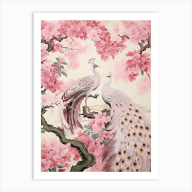 Vintage Japanese Inspired Bird Print Peacock 2 Art Print