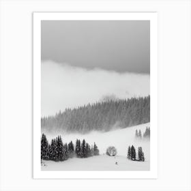 Kitzbühel, Austria Black And White Skiing Poster Art Print