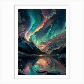 Rainbow Aurora Borealis Night Sky Art Print