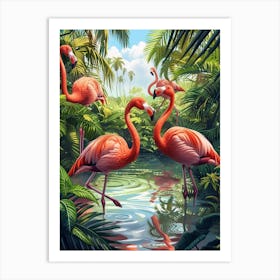 Greater Flamingo Las Coloradas Mexico Tropical Illustration 7 Art Print