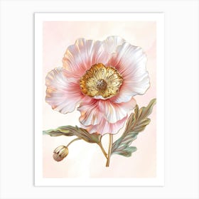 Elegant Pink 3D Poppy Flower With Golden Core Art Print