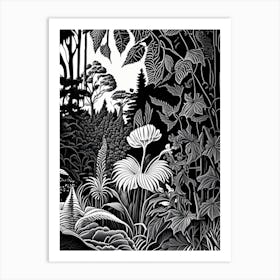 Botanischer Garten München Nymphenburg, Germany Linocut Black And White Vintage Art Print