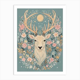 Floral Deer Head Art Print