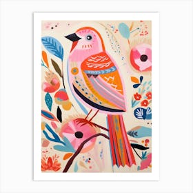 Pink Scandi Sparrow 2 Art Print