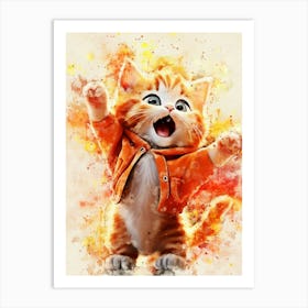 Cat In Flames Art Print