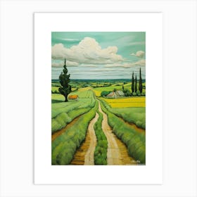 Green plains, distant hills, country houses,renewal and hope,life,spring acrylic colors.6 Art Print