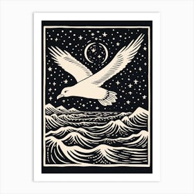 B&W Bird Linocut Seagull 1 Art Print