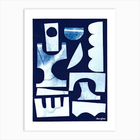 Blue Cyanotype Abstract Collage 2 Art Print