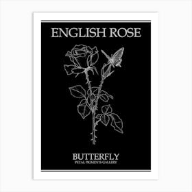 English Rose Butterfly Line Drawing 4 Poster Inverted Art Print