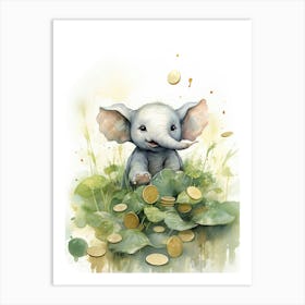 Elephant Painting Collecting Coins Watercolour 3 Art Print