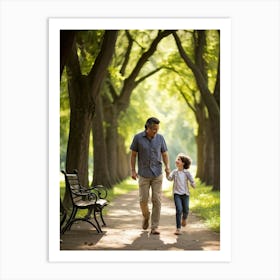 A Wholesome Moment Caught In A Bright Summers Day A Laughing Father Chasing His Joyous Son In The (1) Art Print