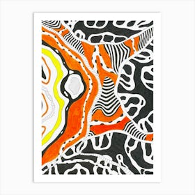 "Liquid dream" art print by Gangachili. Abstract red, orange and yellow shapes. Unique hand drawn wall art Art Print