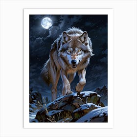 Wolf At Night 1 Art Print