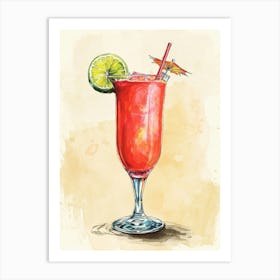 Singapore Sling Inspired Watercolour Art Print