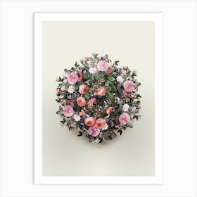 Vintage Pink Rambler Roses Flower Wreath on Ivory White n.0043 Art Print
